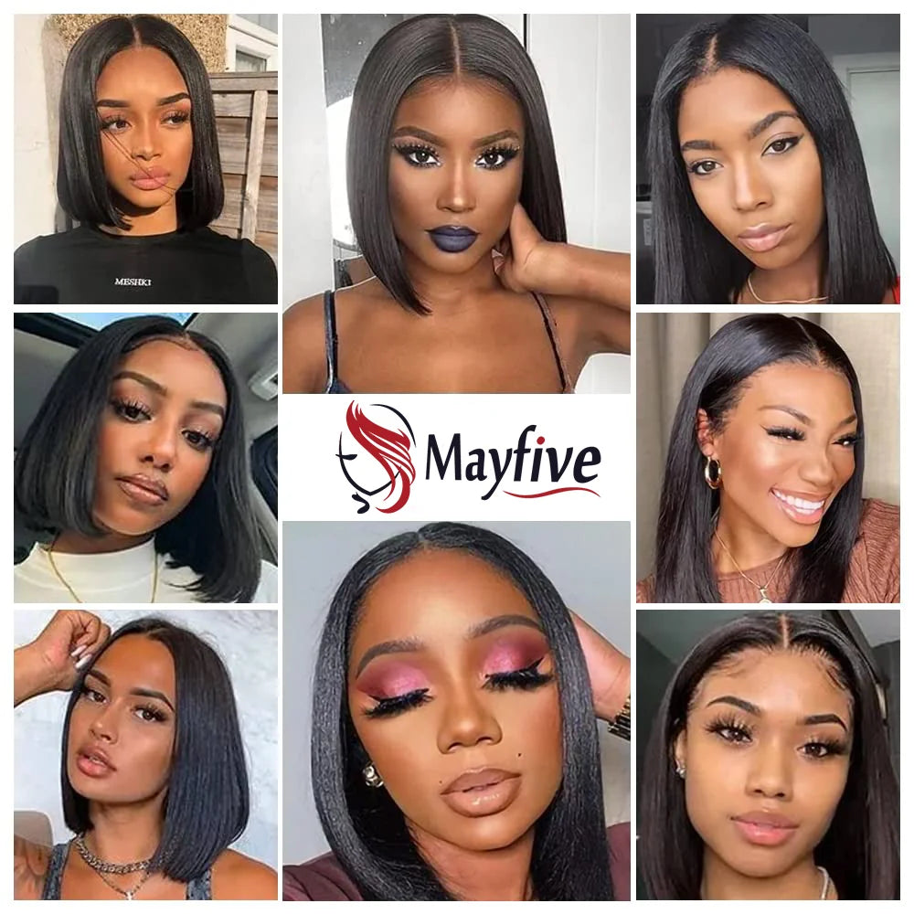 13X4 Short Bob Wig Straight Transparent Lace Front HD Wig 200 Density 100% Human Hair Wigs 4X4 For Black Women Pre Plucked