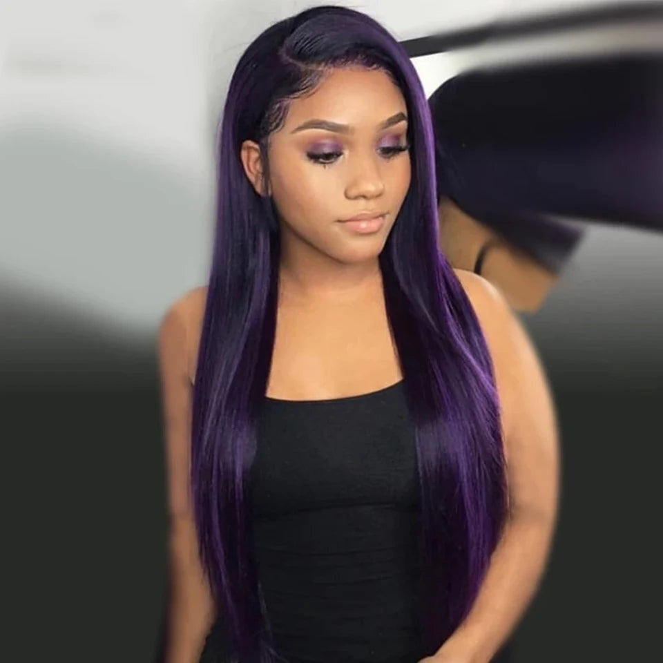 Clearance Sale Wigs Purple Human Hair Wig 13x4 Lace Frontal Wig Purple Colored Wigs 13x4x1 Lace T Part Wig 180 Density