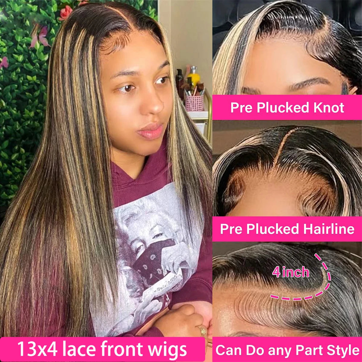 1B/27 Highlight Bone Straight 13x4 Hd Lace Frontal Wigs Human Hair 30 Inch Ombre 613 Blonde Colored Human Hair Wigs For Women