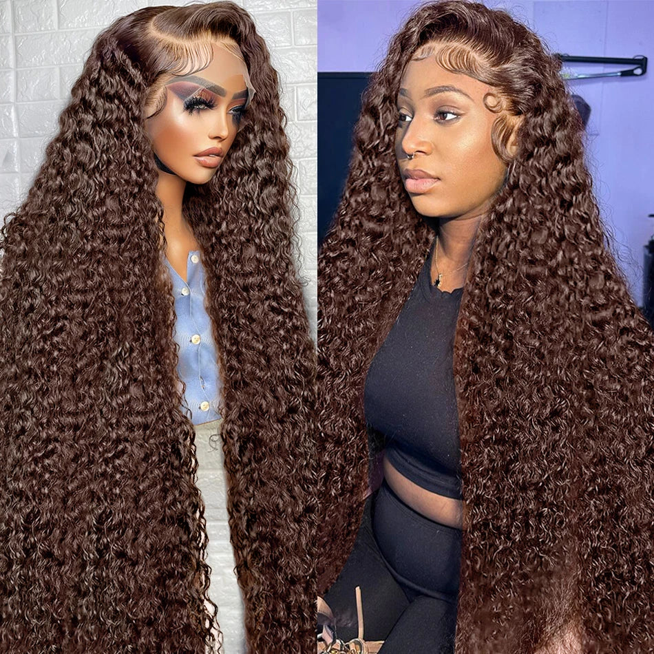 Deep Curly Wigs Human Hair Chocolate Brown 13x4 13x6 Hd Lace Frontal Wig Colored Water Wave Lace Front Wig