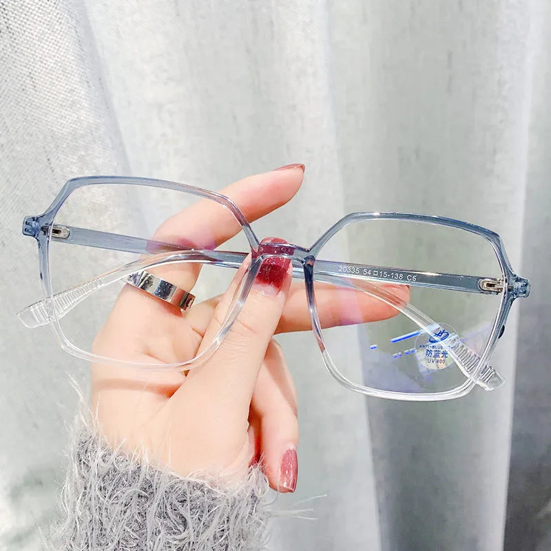 Transparent Anti Blue Light Glasses Large Frame Square Women Eyewear Zero Lens Optical Eyewear Frame Computer Glasses 2022 Trend