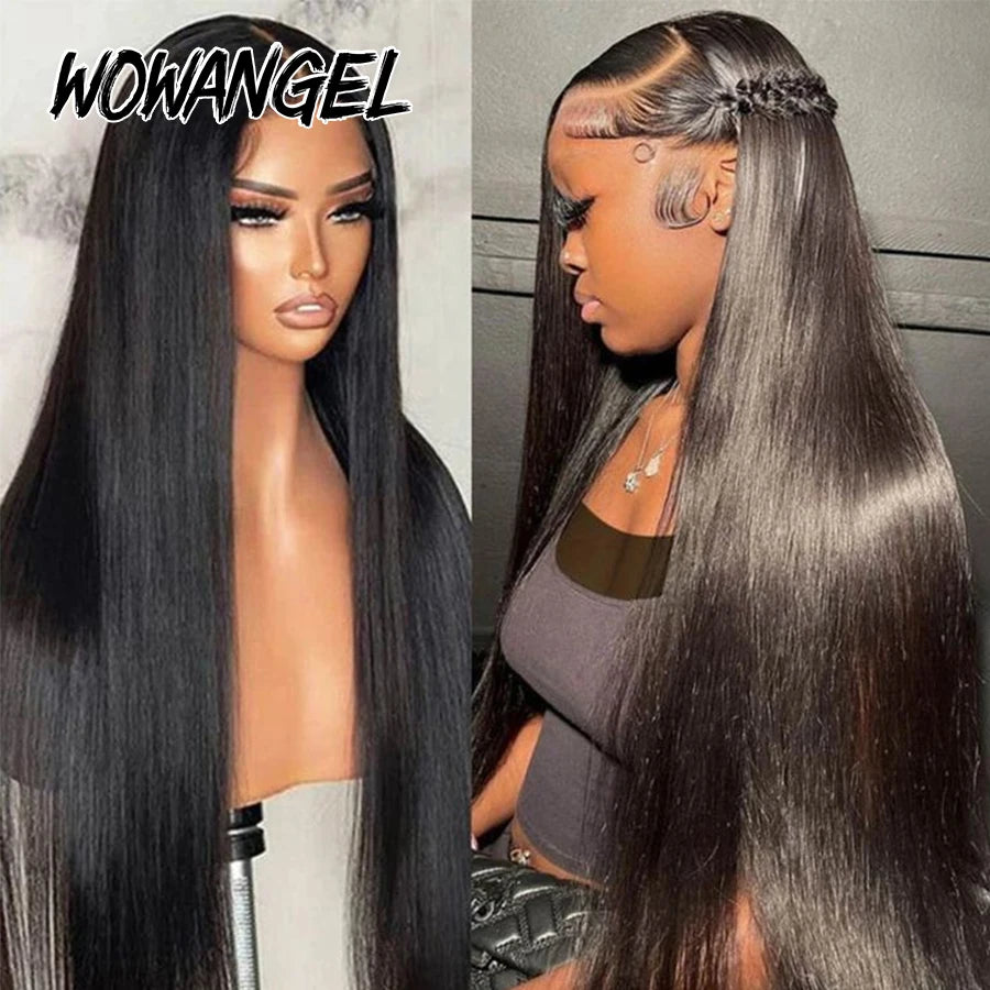 Wow Angel 250% 13x4 HD Lace Silk Straight Wigs 34in Human Hair Lace Frontal Wig Skins Melted Deep Parting Remy Hair For Women