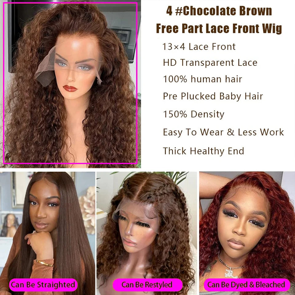 Deep Curly Wigs Human Hair Chocolate Brown 13x4 13x6 Hd Lace Frontal Wig Colored Water Wave Lace Front Wig