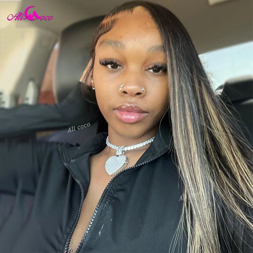 Upgrade 1B 27 Highlight 13X4 13x6 Lace FrontHuman Hair Wigs 180% Highlight Blonde Straight Lace Front Wig Pre Plucked For Women