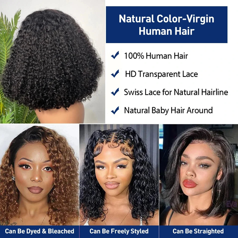 Afro Kinky Curly Short Bob Wig 13x4 Bob Wigs Human Hair Jerry Curly Lace Front Human Hair Wig Deep Curly Wig Pre Plucked Lace