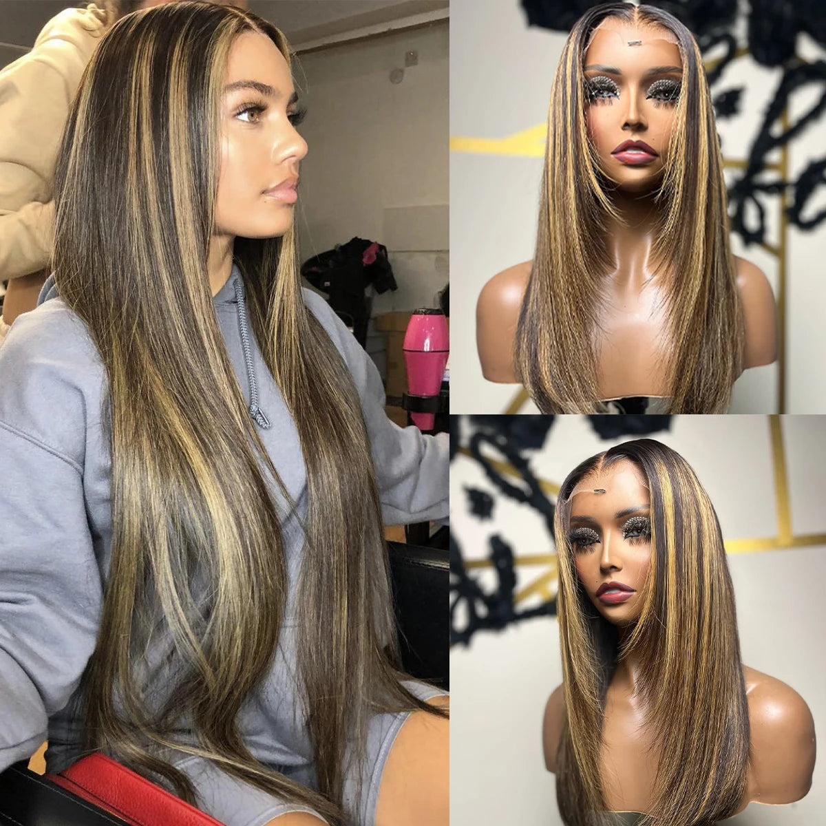 1B/27 Highlight Bone Straight 13x4 Hd Lace Frontal Wigs Human Hair 30 Inch Ombre 613 Blonde Colored Human Hair Wigs For Women