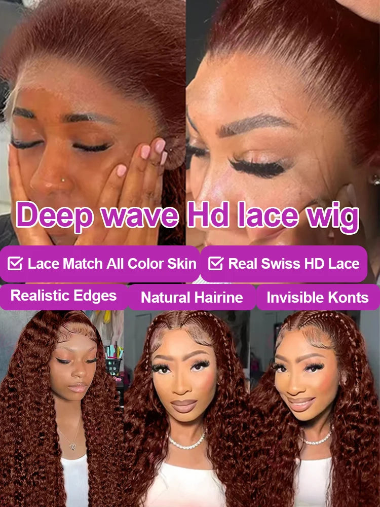 Deep Curly Wigs Human Hair Chocolate Brown 13x4 13x6 Hd Lace Frontal Wig Colored Water Wave Lace Front Wig