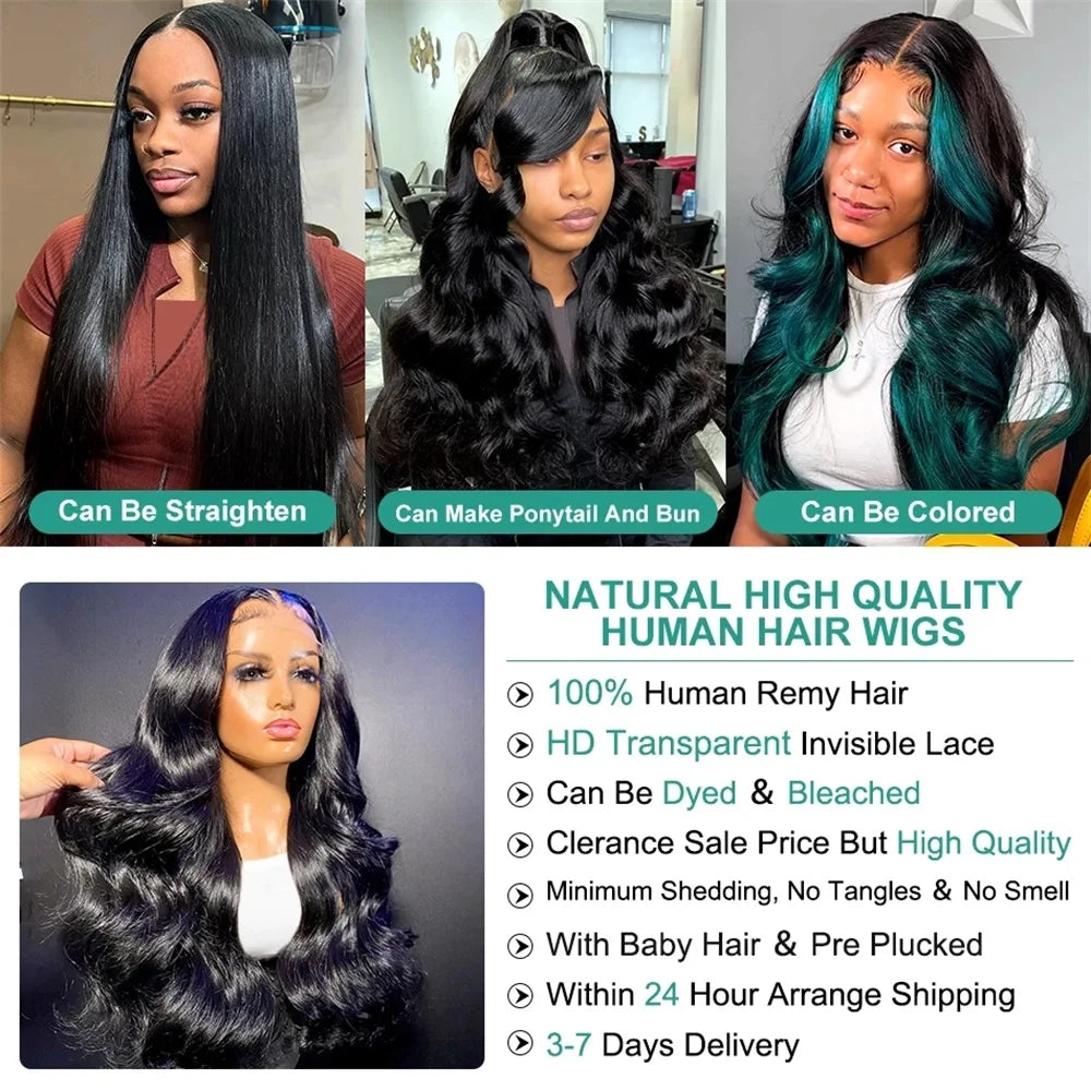 13x6 13x4 HD Transparent Lace Front Human Hair Wig Brazilian Body Wave Lace Frontal Wig Preplucked 360 Lace Front Wigs For Women