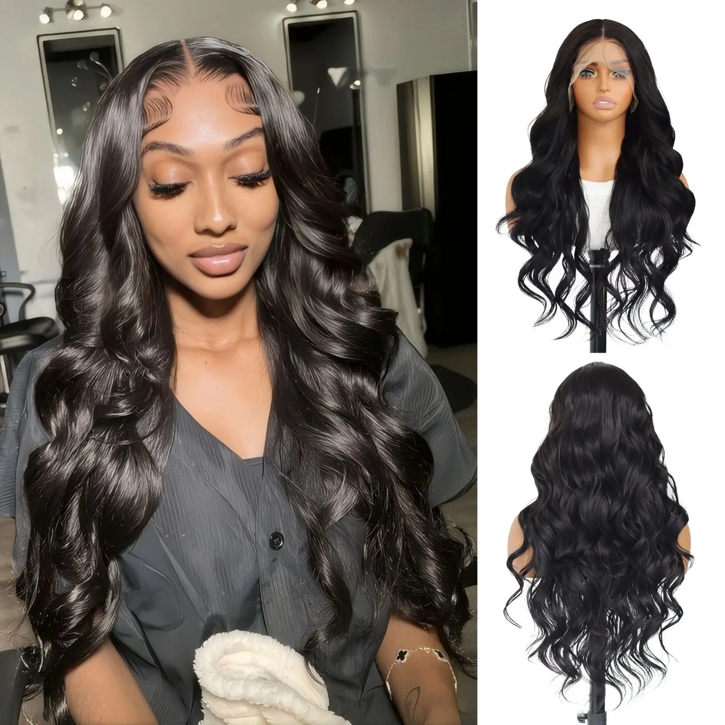 Body Wave 13*4 Lace Front Synthetic Wigs,Long Glueless Lace Front Wig with Pre Plucked Natrural Hairline and Baby Hair