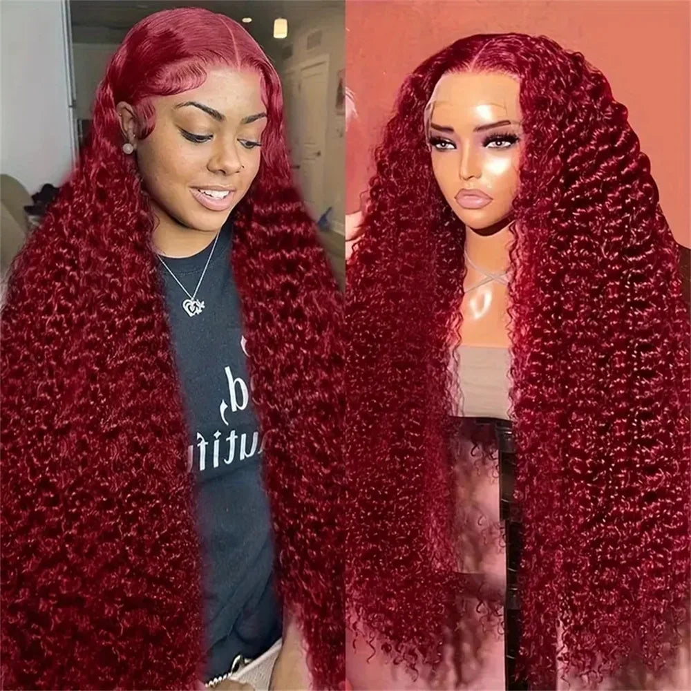 13x4 13x6 Burgundy Deep Wave Frontal Wig Curly Wigs Human Hair Hd Colored 99j Red Lace Front Human Hair Wigs For Black Women