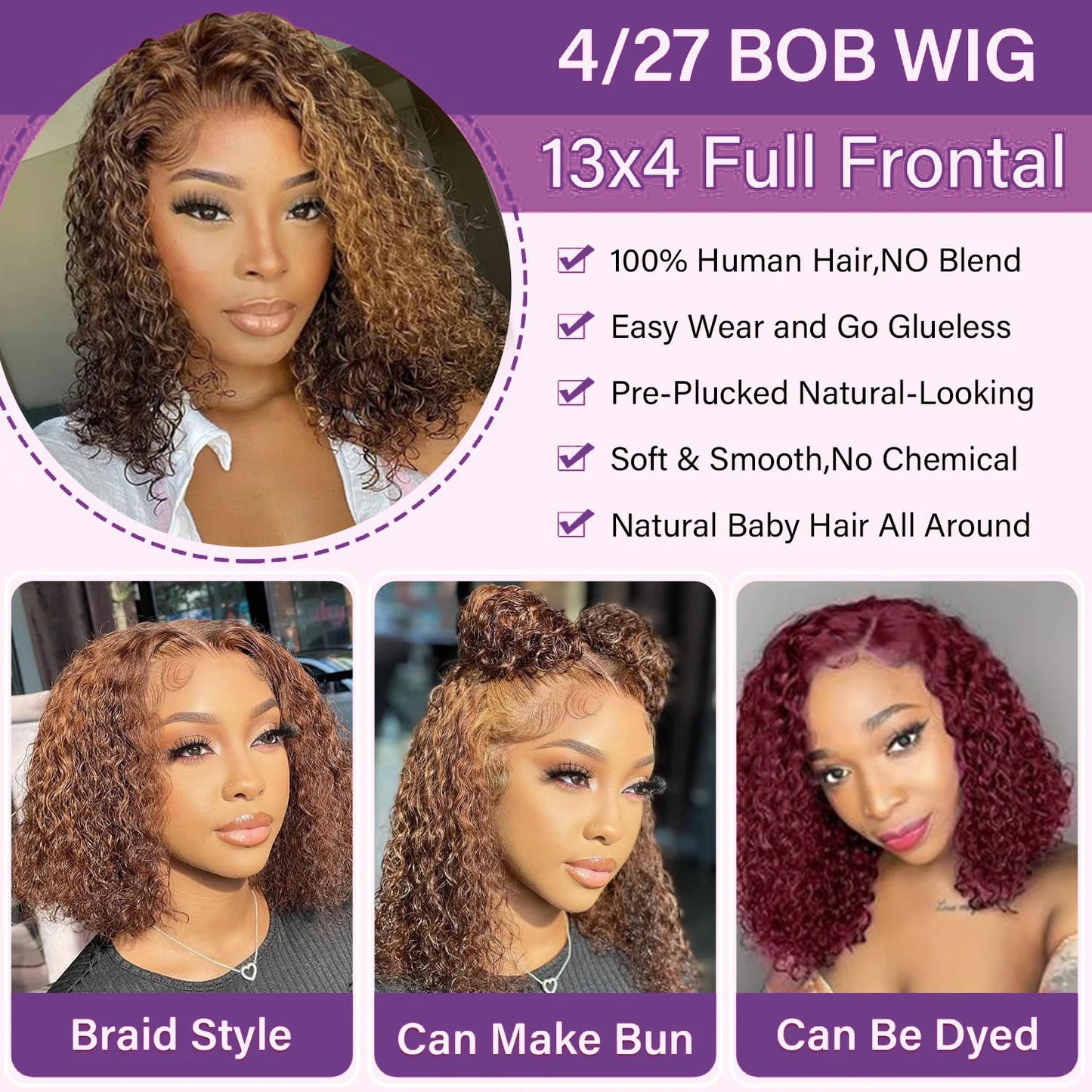 Highlight Color Short Bob Wigs Deep Wave 13x4 Lace Frontal Wigs Brazilian Human Hair Deep Curly Full Frontal Bob Wig Ombre Color