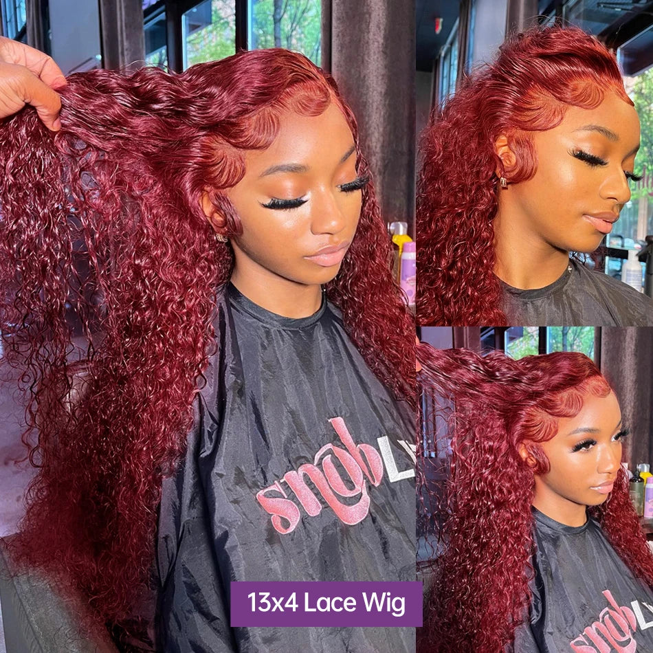 13x4 13x6 Burgundy Deep Wave Frontal Wig Curly Wigs Human Hair Hd Colored 99j Red Lace Front Human Hair Wigs For Black Women