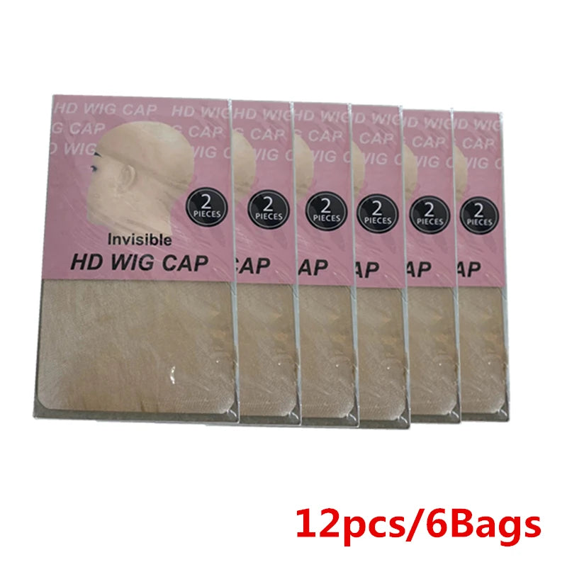 2/6/12 Pack Wholesale Ultra Thin Invisible HD Wig Cap for Lace Front Wigs - Sheer Nylon Stocking Cap Bulk for Women