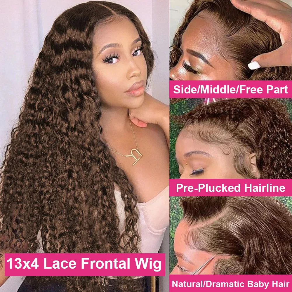 Deep Curly Wigs Human Hair Chocolate Brown 13x4 13x6 Hd Lace Frontal Wig Colored Water Wave Lace Front Wig