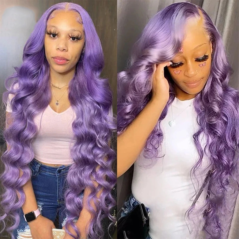 Clearance Sale Wigs Purple Human Hair Wig 13x4 Lace Frontal Wig Purple Colored Wigs 13x4x1 Lace T Part Wig 180 Density