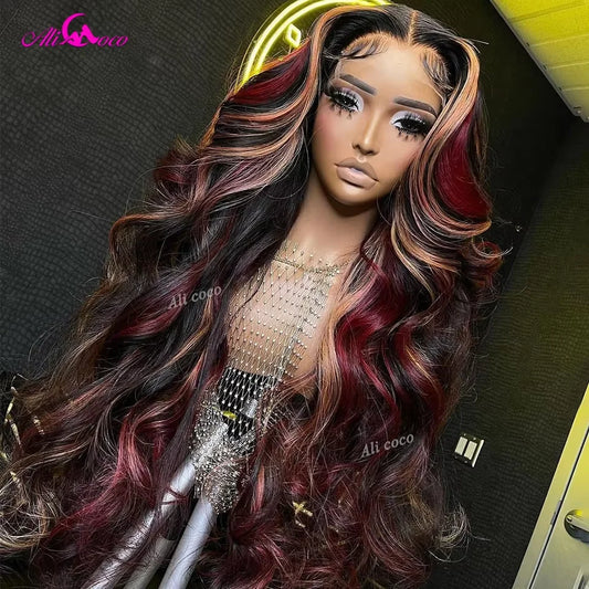 34 36 Inch 13x6 Highlight 99J Blonde Lace Frontal Wig Body Wave Human Hair Wigs For Black Women Red Blonde 5x5 Lace Closure Wig