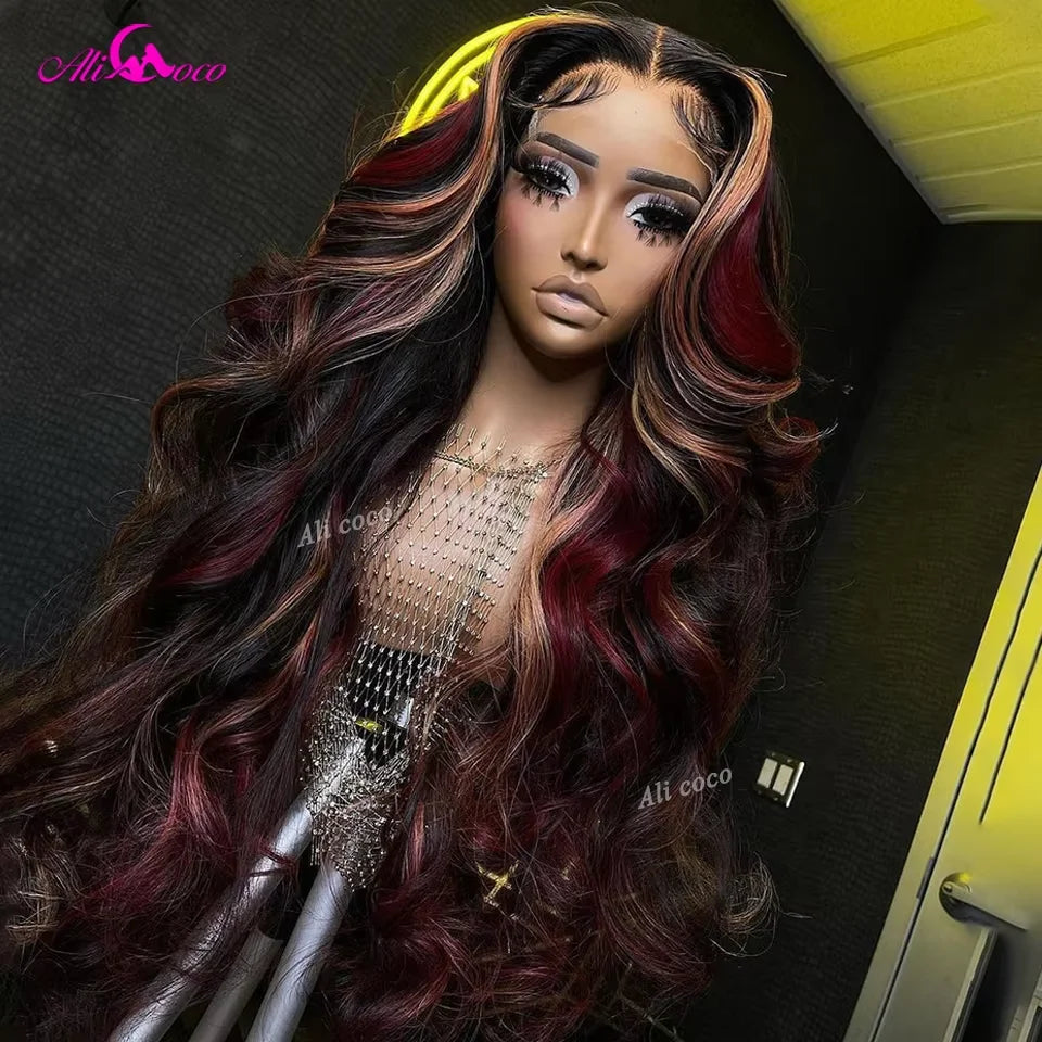 34 36 Inch 13x6 Highlight 99J Blonde Lace Frontal Wig Body Wave Human Hair Wigs For Black Women Red Blonde 5x5 Lace Closure Wig