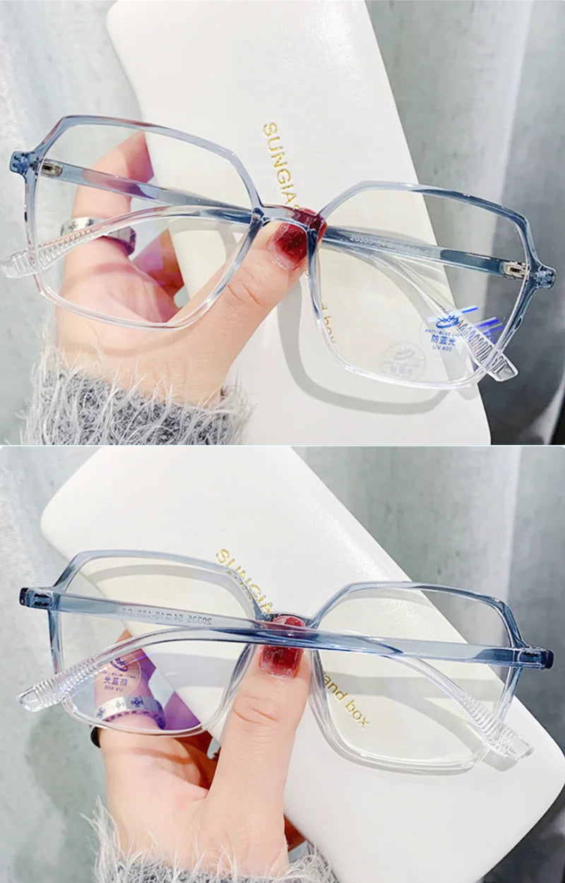 Transparent Anti Blue Light Glasses Large Frame Square Women Eyewear Zero Lens Optical Eyewear Frame Computer Glasses 2022 Trend